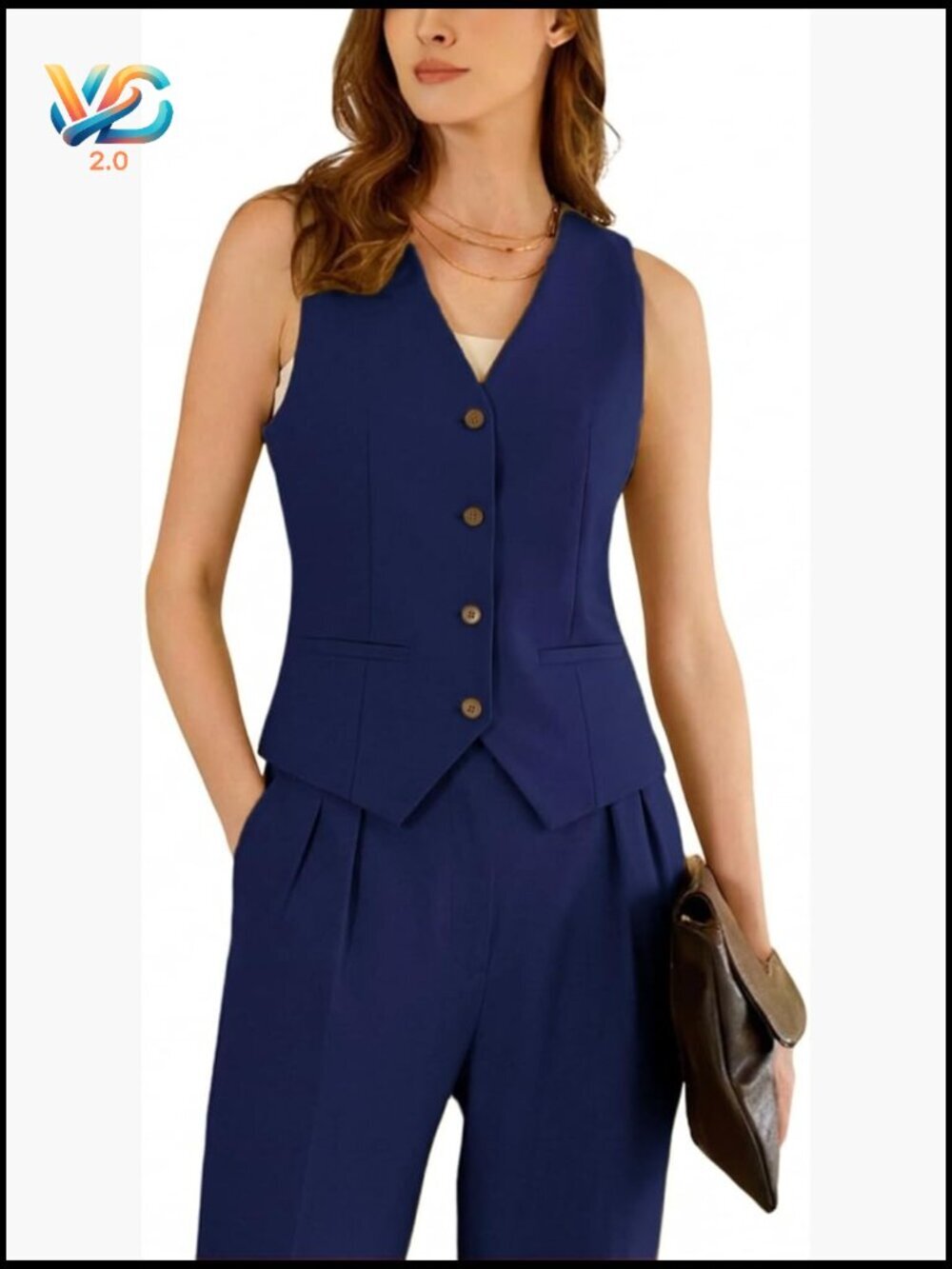 Linen Pant Suit Set Slim Fit Vest Top Wide Leg Pants Office Work